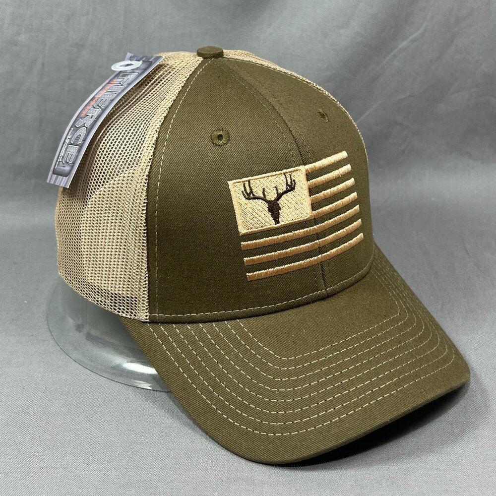 Skulls Antlers Fierce Flag Snapback Hat Green Trucker Mesh Fishing Hunting Mens